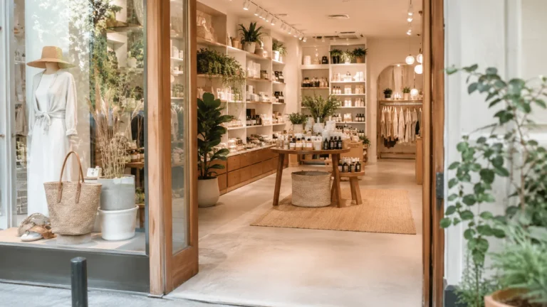 Boutique elegant cu vitrină atrăgătoare și interior bine organizat, simbol pentru homepage și paginile bani care influențează conversia