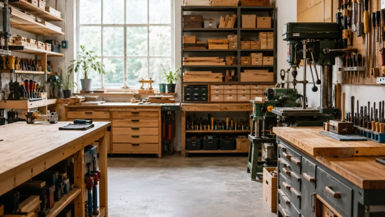 Atelier profesional mic, bine organizat, cu scule și materiale așezate clar, simbol pentru un site bun într-un business de 5–20 angajați